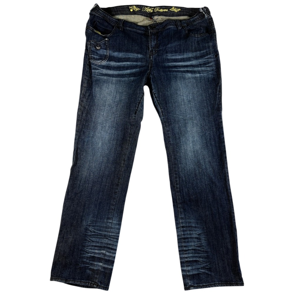 Vintage Apple Bottoms Jeans Womens 22 Blue Whiskering Denim Classic Straight Leg